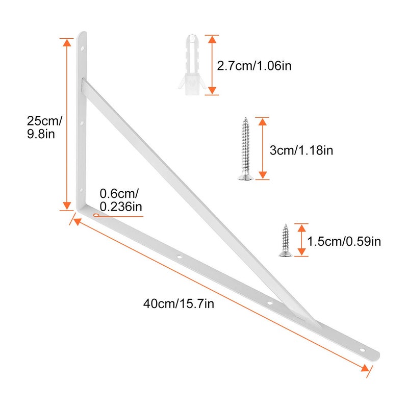 STARVAST 2 Pack Heavy Duty Shelf Brackets 15.7 x 9.8 inch, Floating Shelves White Triangle Shelf Brackets, 90 Degree Angle Wall Mounted Shelf Supporter Corner Bracket (400x250mm) - Image 2